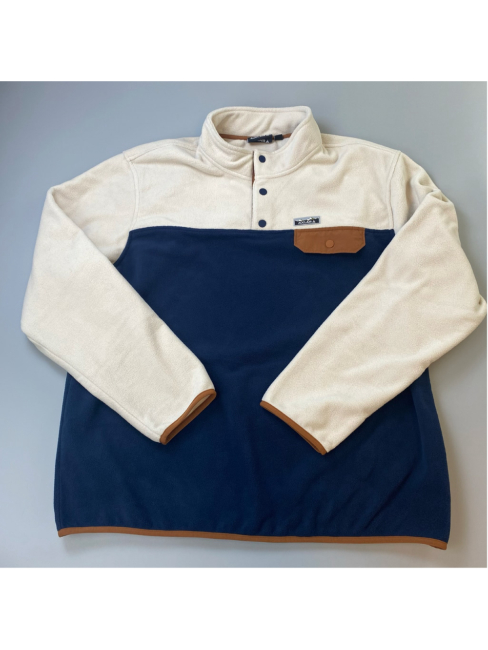 AUCLAIR Fleece Sweater Men’s XXL T-Snap Pullover Navy Cream Utility Outdoors